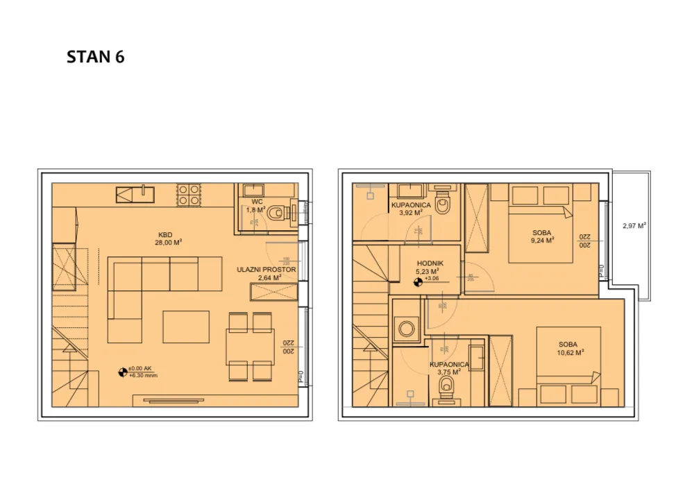 sveti petar na moru, biograd na moru, dvoetažni stan s6 površine od 70,86 m² s vrtom od 31 m² - slika 14