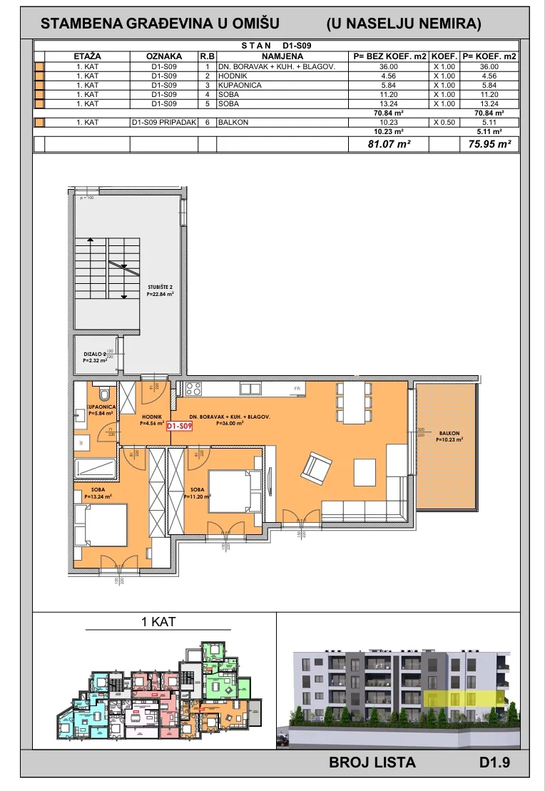 omiška rivijera, dvosoban stan južne orijentacije na prvom katu novogradnje, 75.95 m² - slika 12