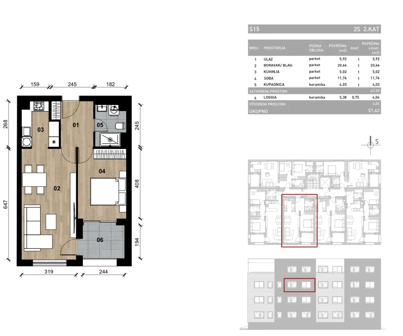 zagreb, dugave, novogradnja, dvosoban stan na drugom katu s loggiom, 51,43 m² - slika 2