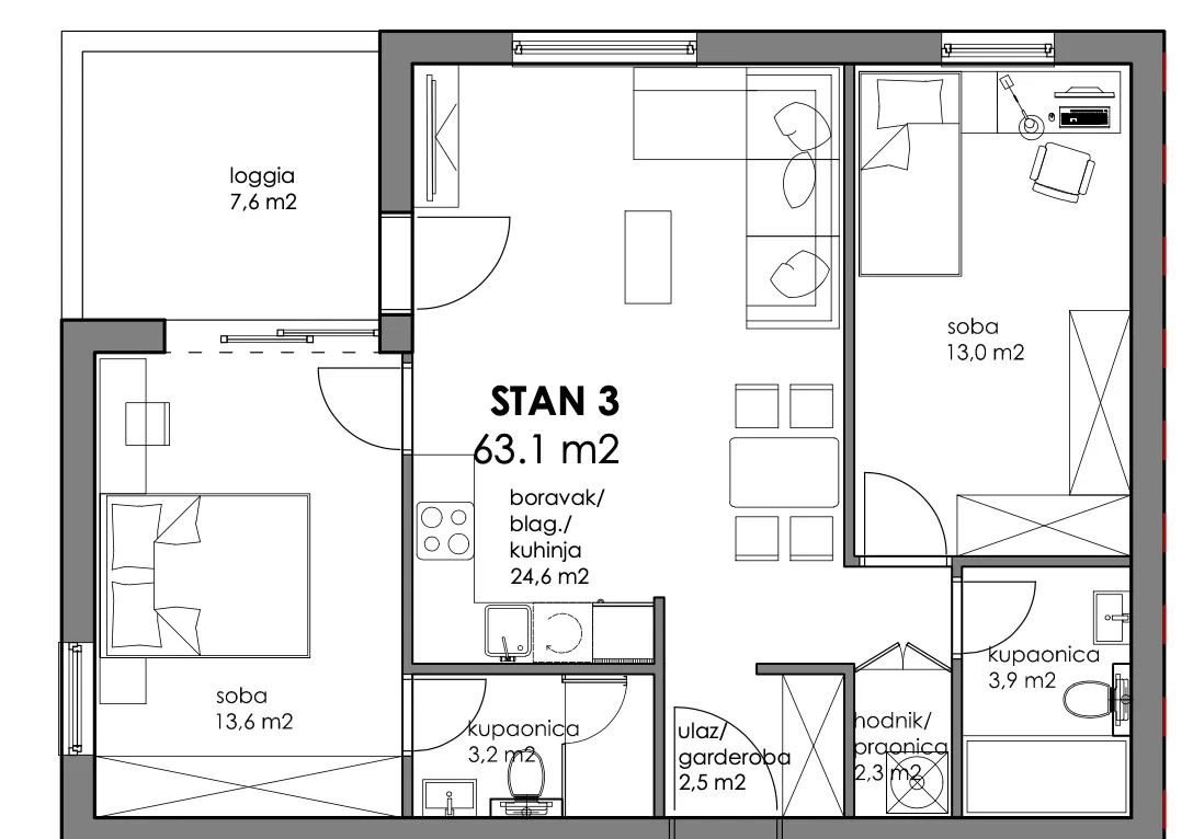 zagreb, trnava, atraktivan trosoban stan u novogradnji nkp 69 m2 - slika 9