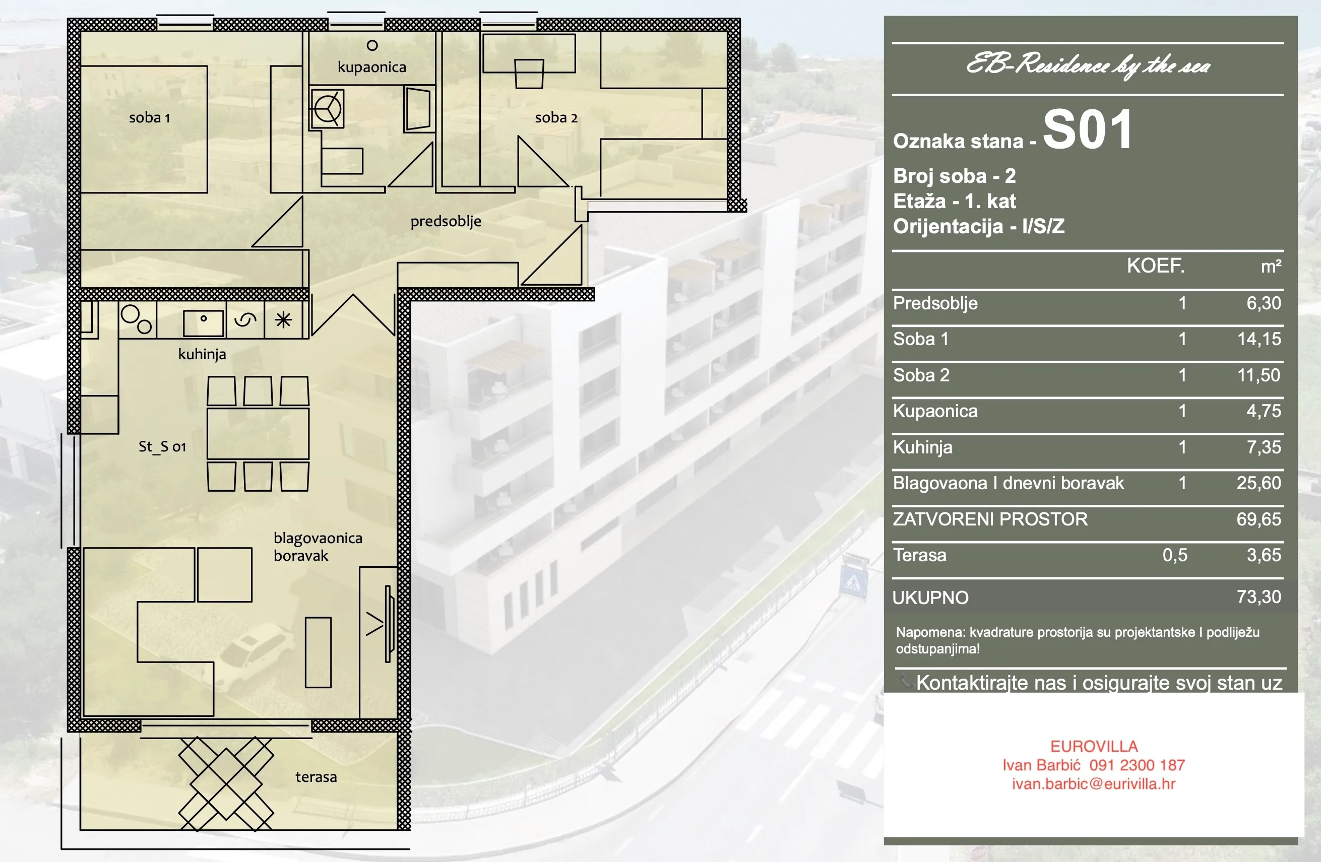 trogir, dvosoban stan 76,95 m², prvi kat s pogledom na more - slika 4
