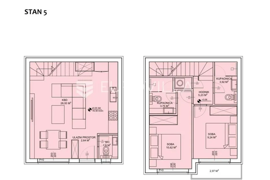 sveti petar na moru, biograd na moru, dvoetažni stan s5 površine od 70,86 m² s vrtom od 55 m² - slika 10