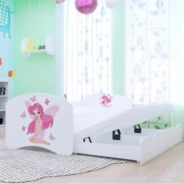 Drveni dječji krevet Happy vila s leptirima s dodatnim ležajem–160×80 - Vidovec