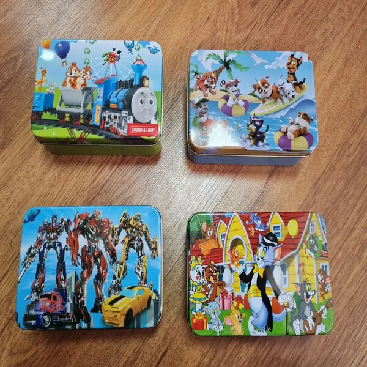 komplet 4 x drvene puzzle u metalnoj kutiji - slika 4