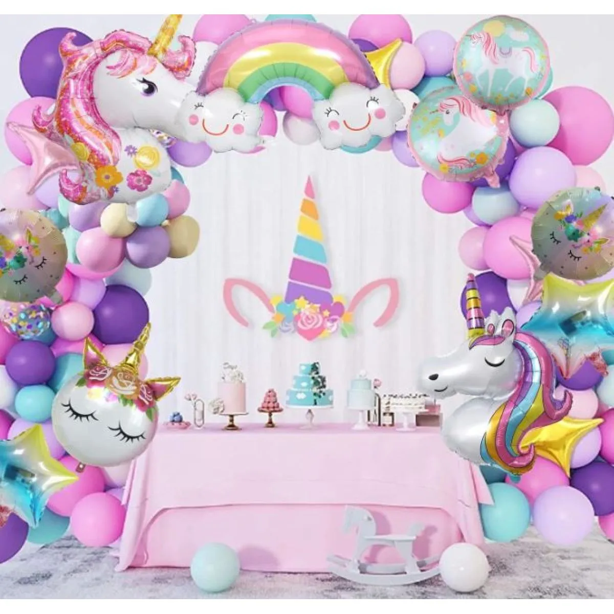 luk od balona - rainbow unicorn (129 balona u setu) - slika 3