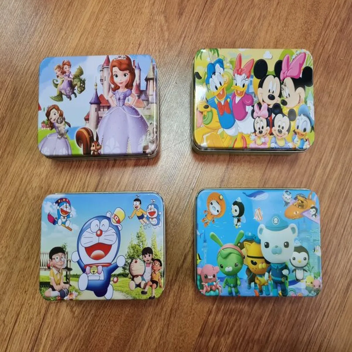 komplet 4 x drvene puzzle u metalnoj kutiji - slika 3