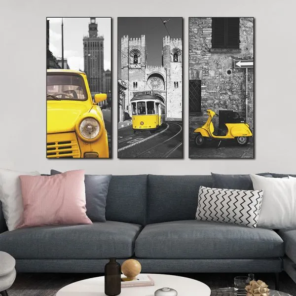zidna naljepnica u tri dijela vintage yellow vehicles - slika 3