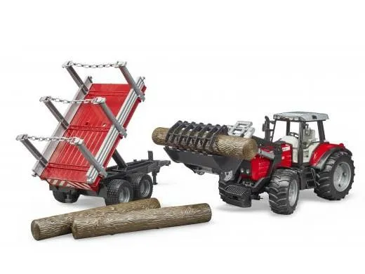 bruder massey ferguson sa prednjim utovarivačem i prikolicom za drva - slika 3