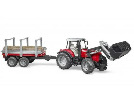 bruder massey ferguson sa prednjim utovarivačem i prikolicom za drva - slika 1