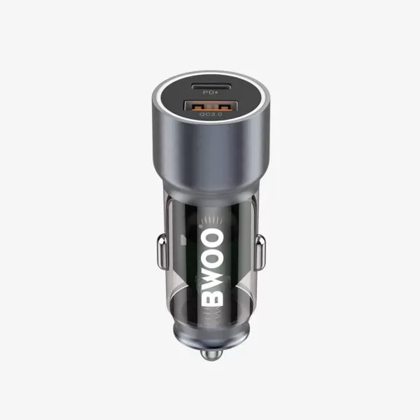 45w usb-c auto punjač s 2 priključka, prozirni i sivi max bwoo - slika 3