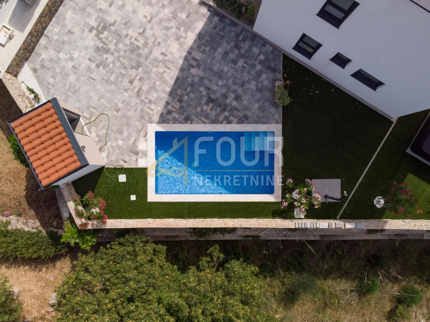 otok krk, kornić, novogradnja, kuća s bazenom, pogled - slika 2