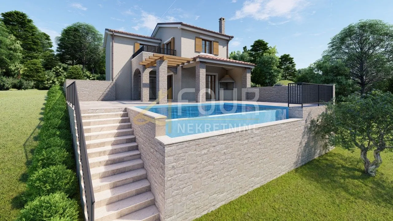 Istra, Grožnjan, građevinsko zemljište s projektom za 3 vile s bazenima