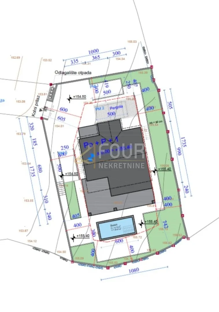 Otok Krk, Milohnići, građevinsko zemljište 550m2, projekt kuće s bazenom - Milohnići, Krk