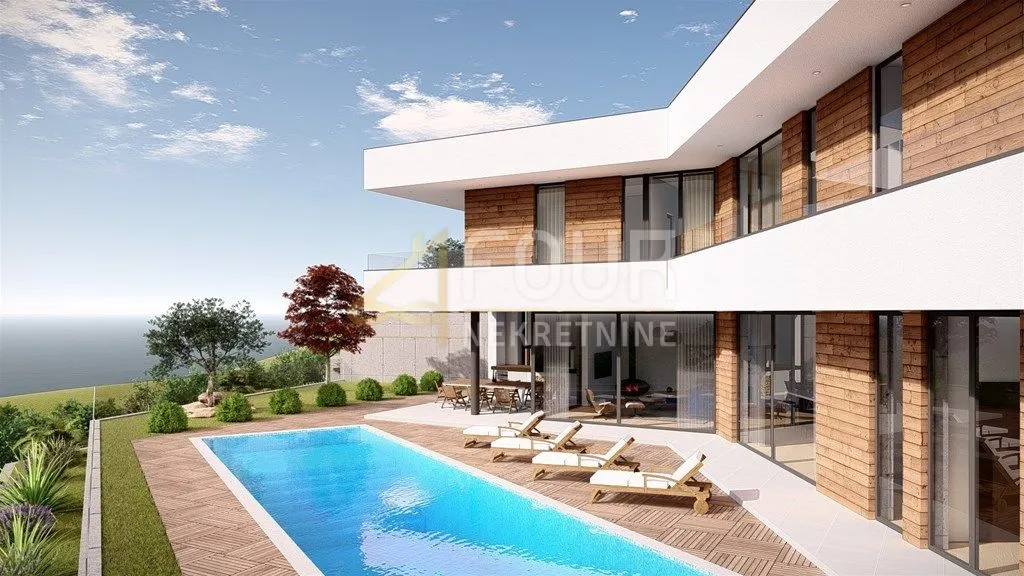Mošćenička Draga, građevinsko zemljište, projekt za vilu s bazenom