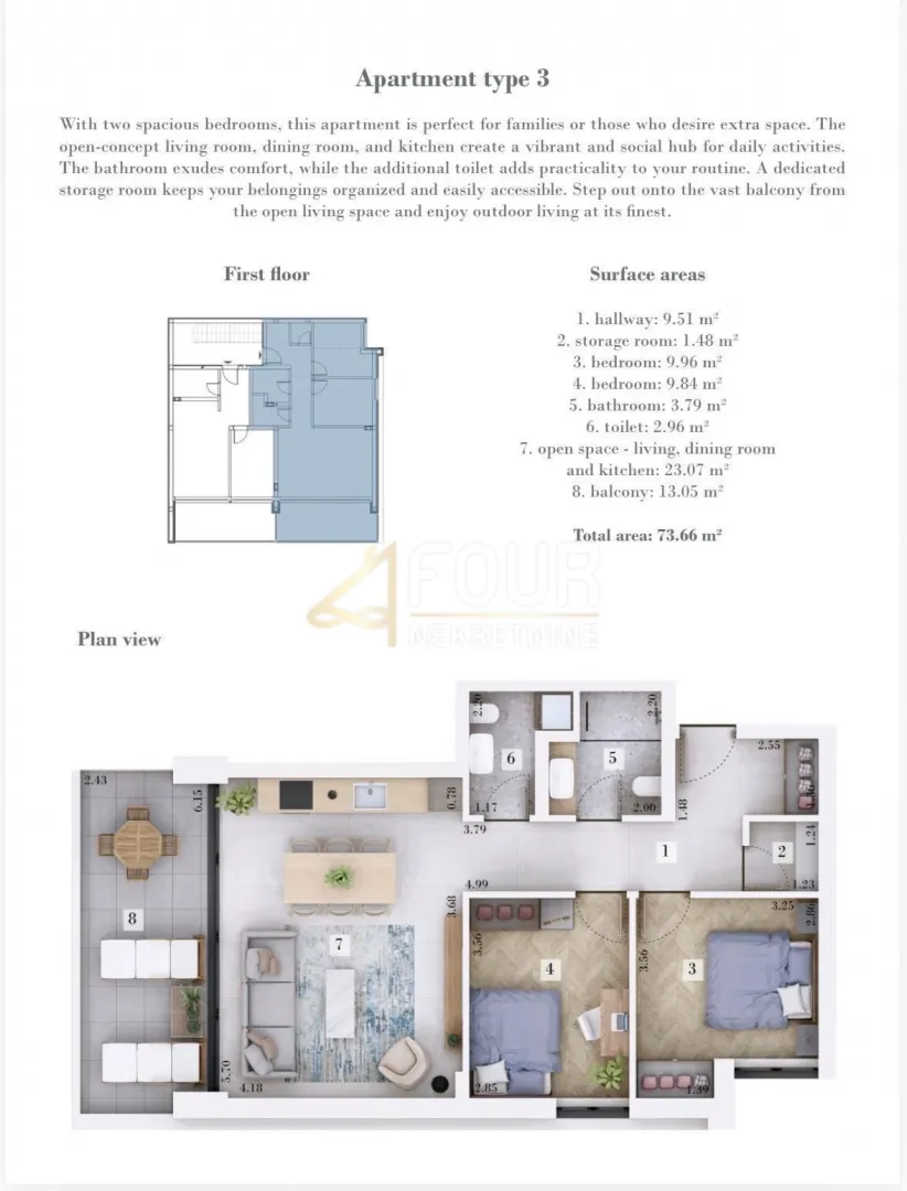 istra, rovinj - okolica, moderna novogradnja, 73.66m2, 2s+db, terasa - slika 15
