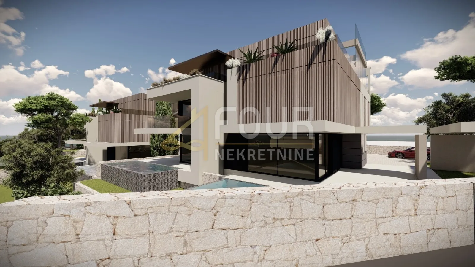 matulji - okolica, zemljište s projektom za 3 vile i bazenima - slika 4
