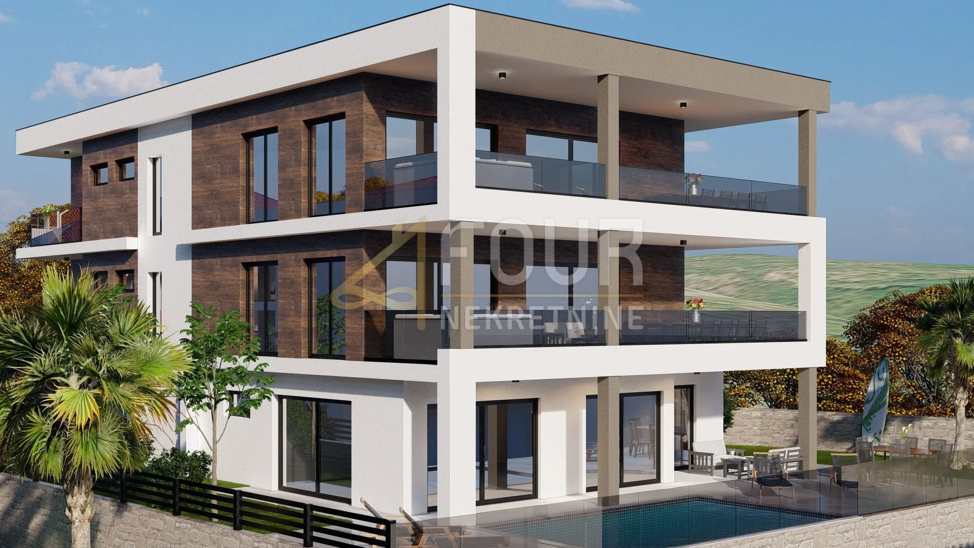 Otok Krk, Vrbnik, novogradnja, 142m2, 3s+db, terasa i 2 balkona