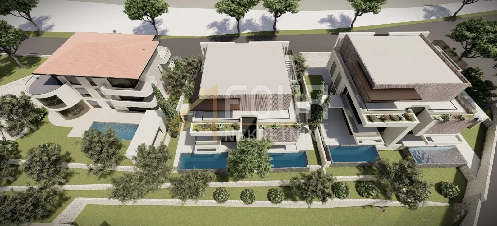Matulji - okolica, zemljište s projektom za 3 vile i bazenima