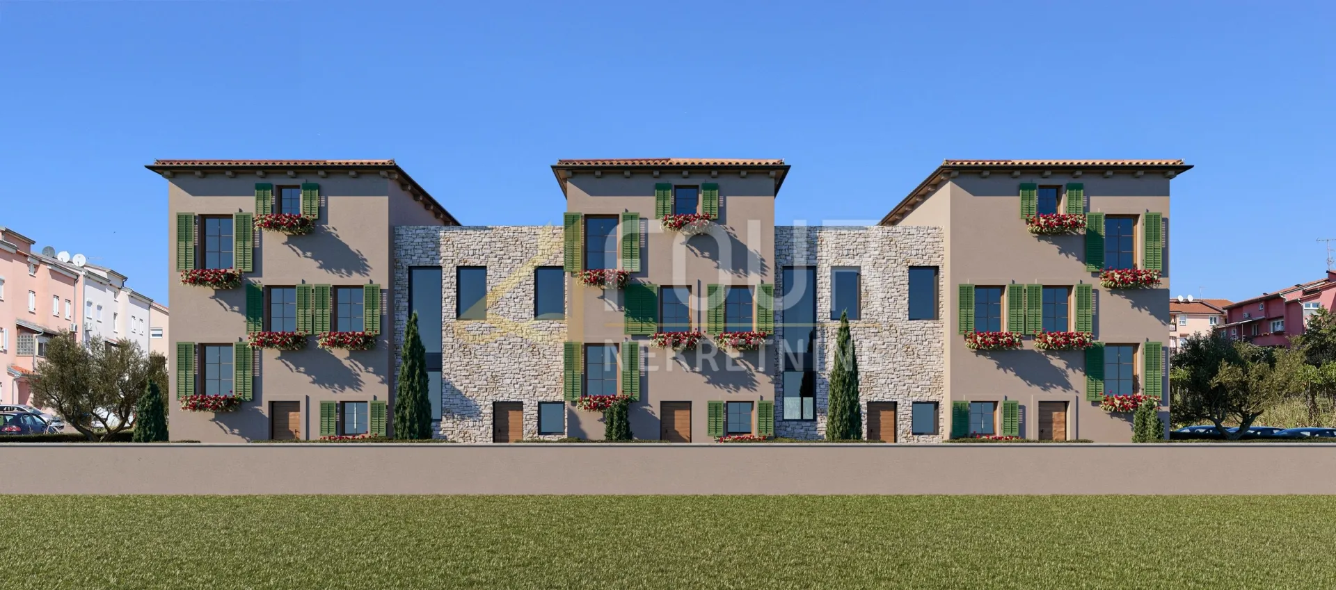Istra, Poreč, moderan projekt, kuća u nizu s okućnicom
