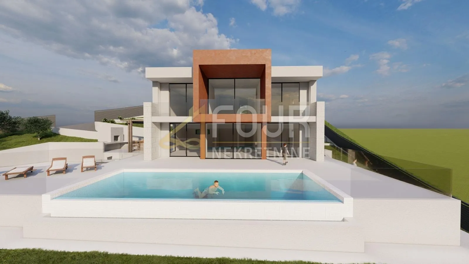 Istra, Buzet, 2.068m2 zemljište s projektom za modernu vilu s bazenom
