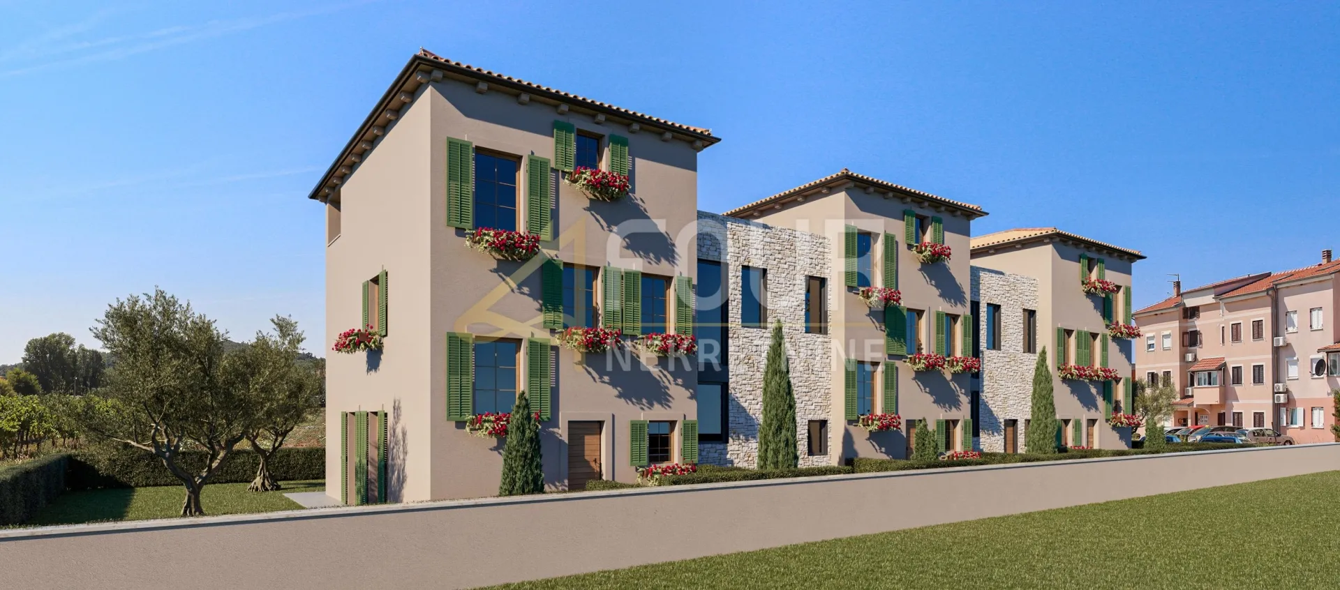 Istra, Poreč, moderan projekt, kuća u nizu s okućnicom