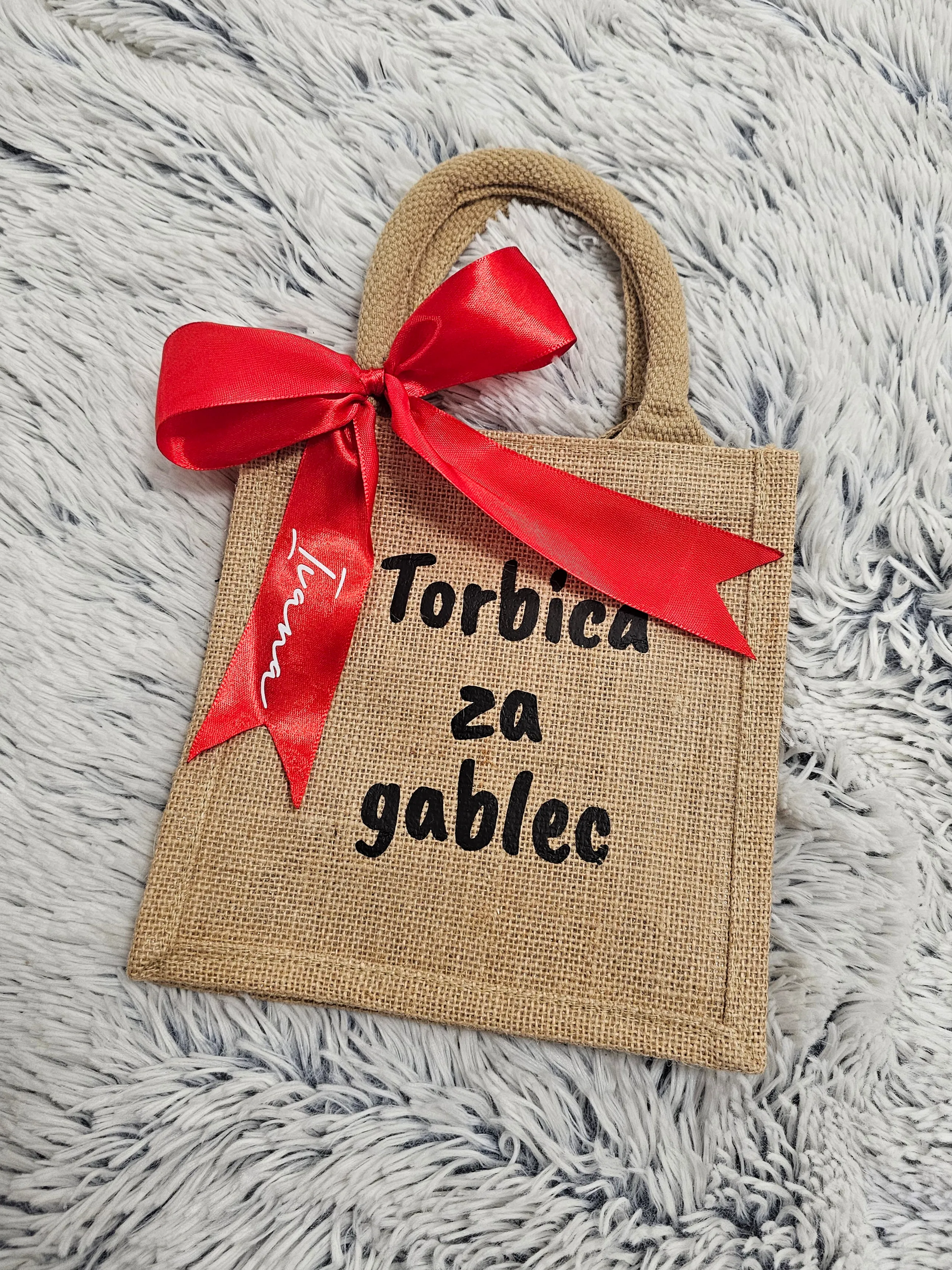Jutena torbica za gablec s mašnom – mini veličina - Otočac