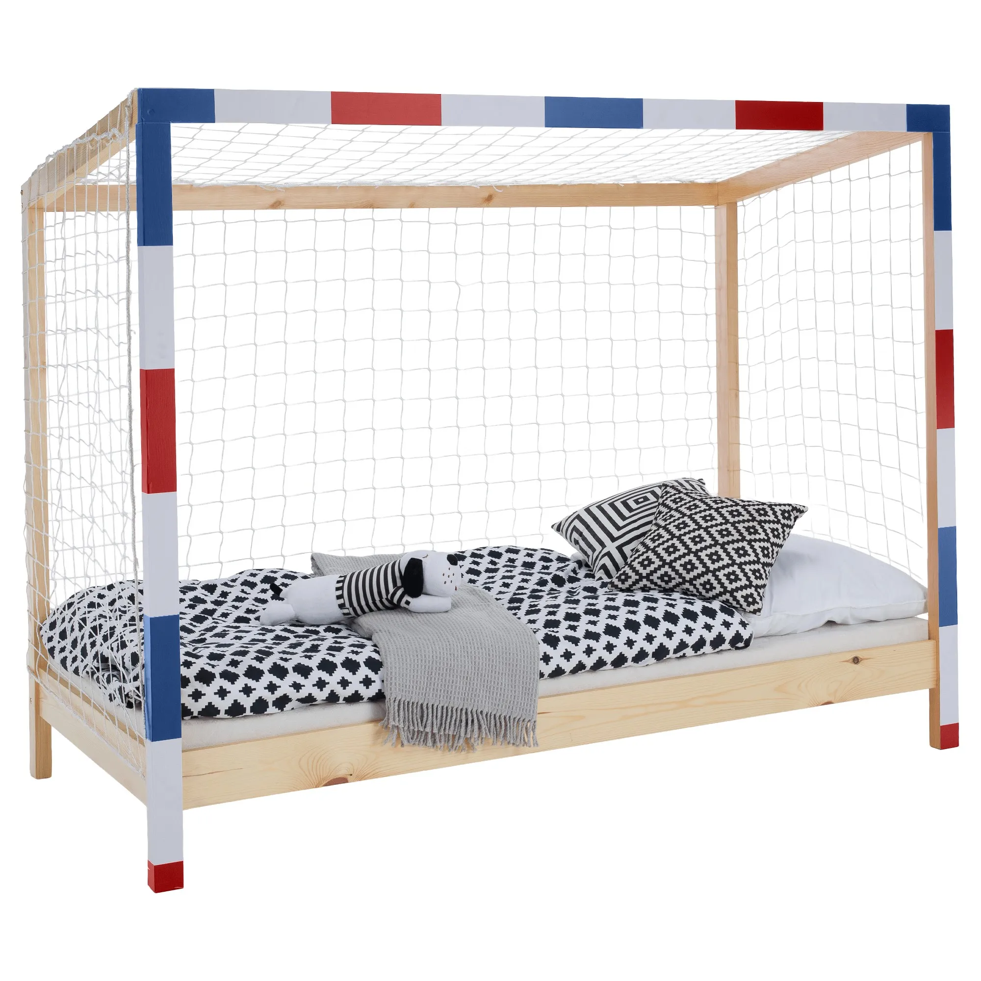 montessori krevet 90x200, futal – crveni-bijeli-plavi - slika 3