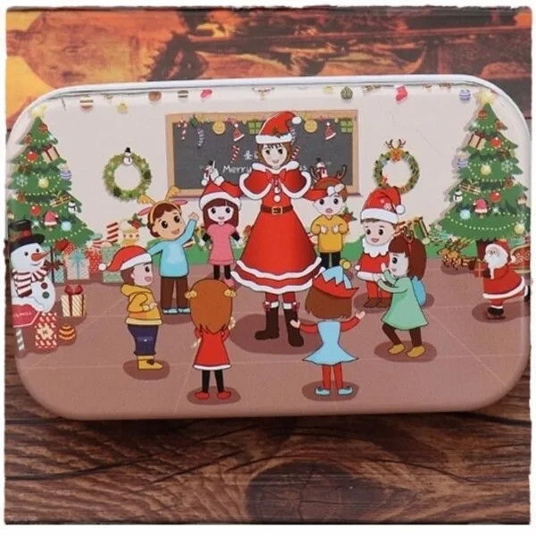 komplet 4 x drvene puzzle christmas u metalnoj kutiji - slika 4