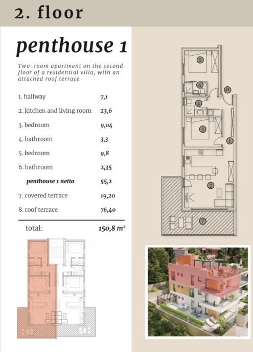 trogir/čiovo, stan 2-soban sa velikom krovnom terasom, pogled na more - slika 4