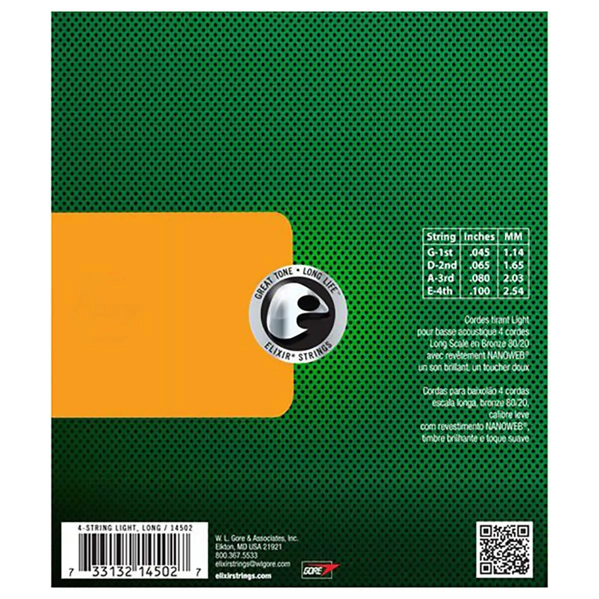 elixir 45-100 light nanoweb bronze žice za akustični bas - slika 2