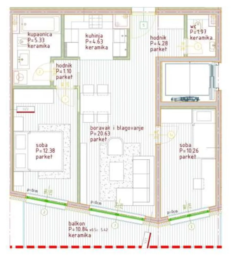 Novogradnja Poreč, trosobni stan, 72.44 m2