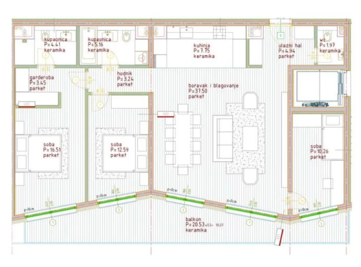 novogradnja poreč, četverosobni penthouse, 127.79 m2, 3. kat - slika 1