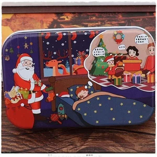 komplet 4 x drvene puzzle christmas u metalnoj kutiji - slika 5