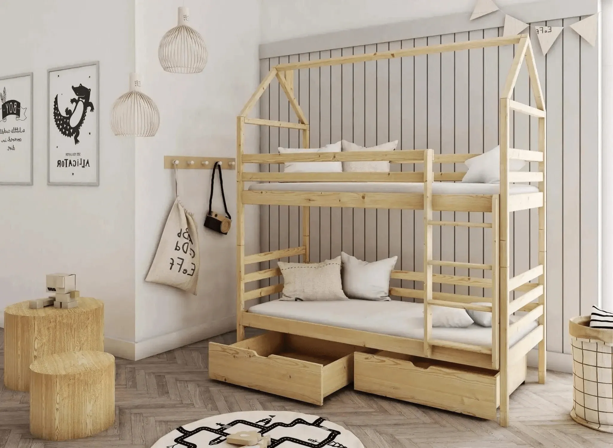 krevet kućica od punog drva – krevet na kat alex 200×80 - slika 4