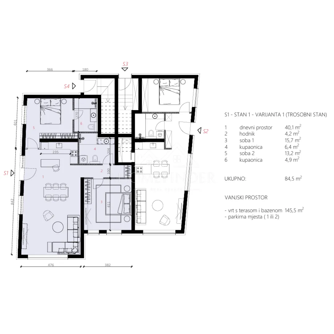 luksuzni stan s bazenom, vrtom i pogledom na more, 99m2, 4s, mandre, novogradnja - slika 13