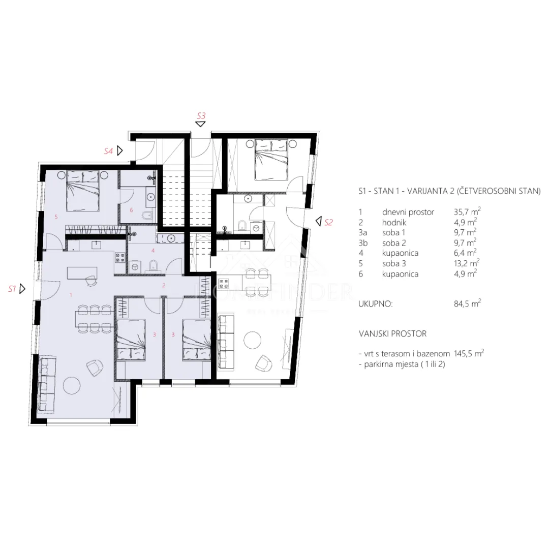 luksuzni stan s bazenom, vrtom i pogledom na more, 99m2, 4s, mandre, novogradnja - slika 11