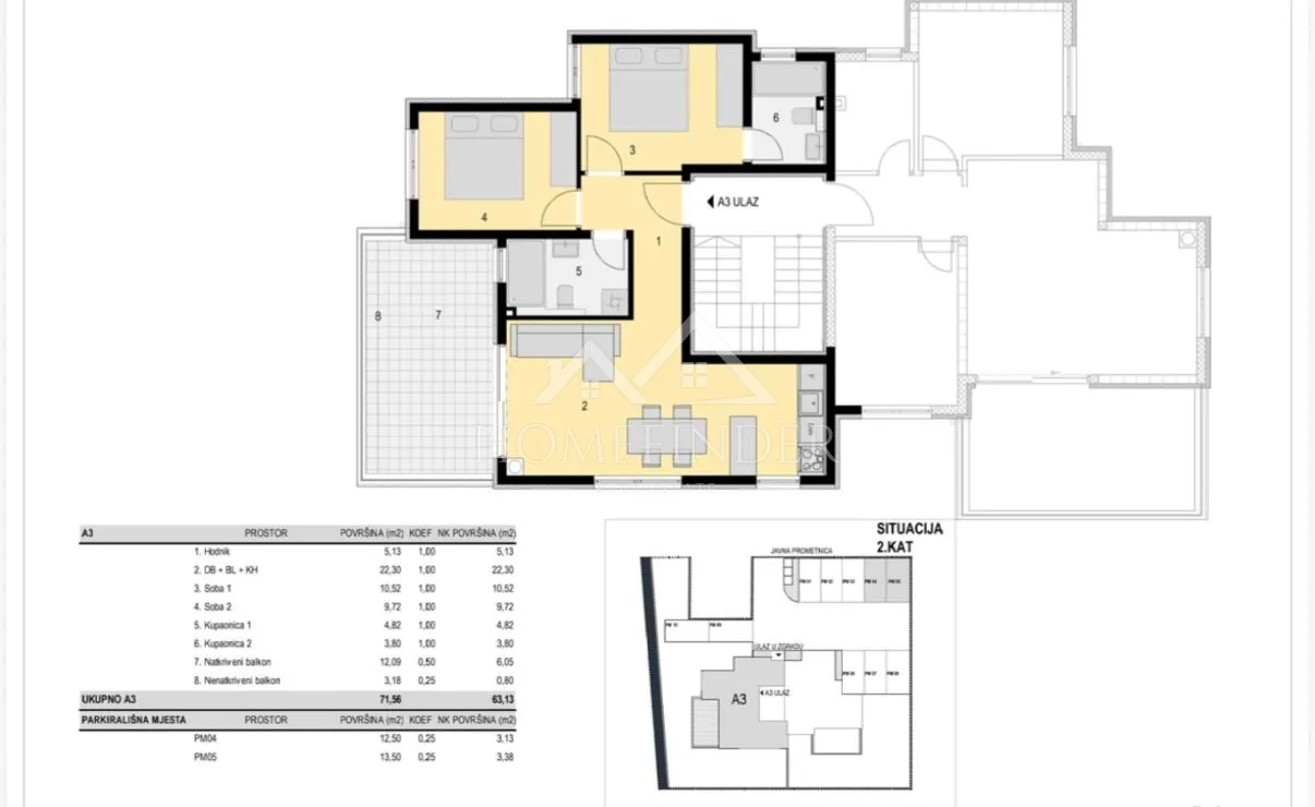 trosoban apartman a3, 63 m², 200 m od plaže, novalja, novogradnja - slika 3