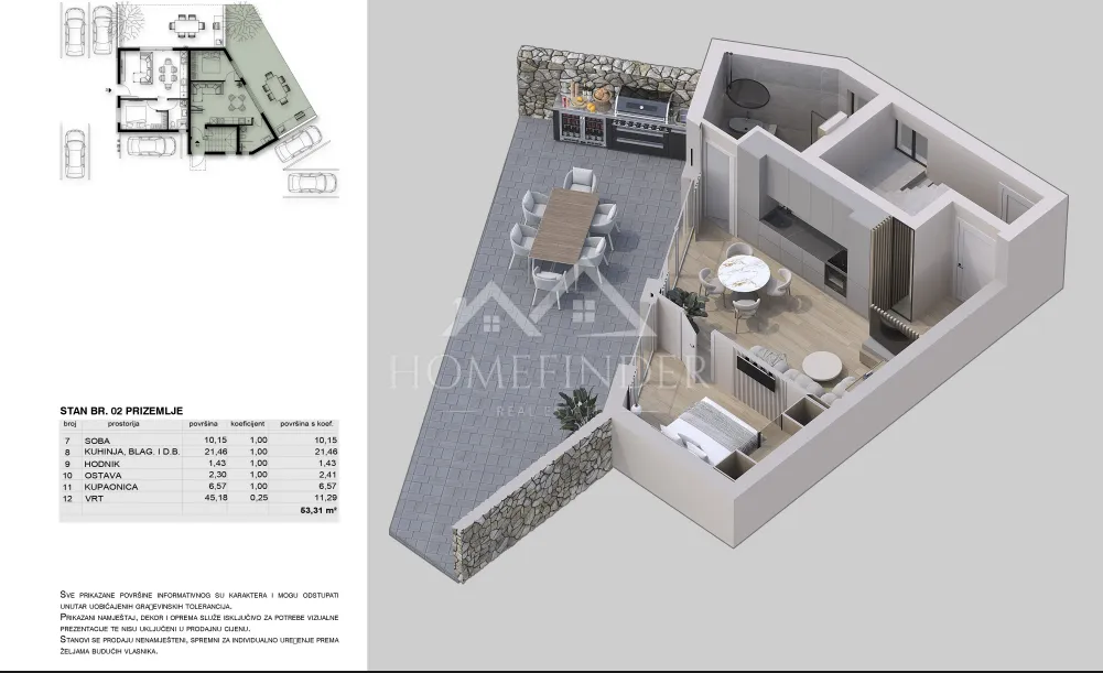 luksuzni stan u prizemlju s vrtom, 52m2, vpm, njivice, otok krk, novogradnja - slika 11