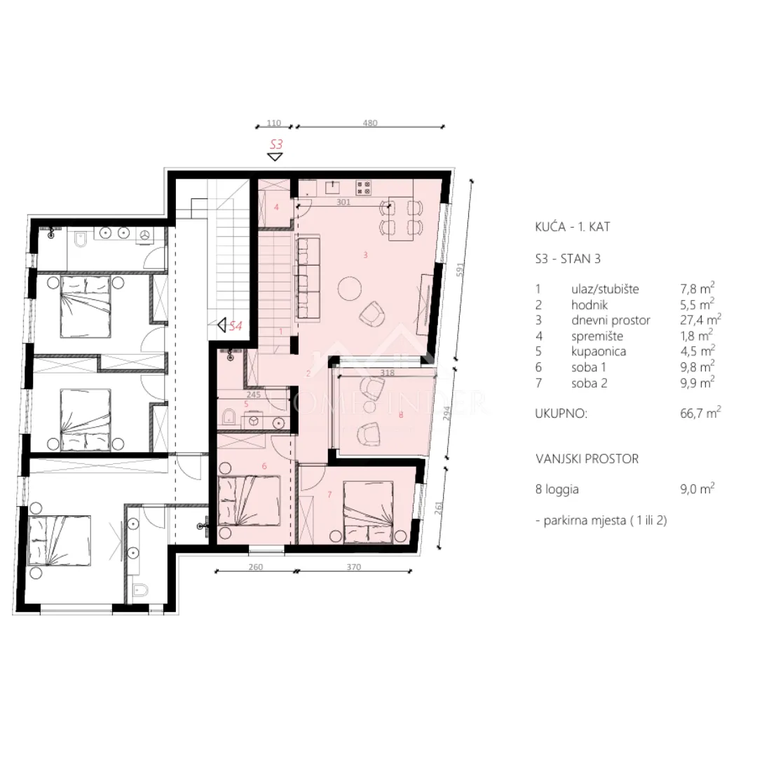 stan s pogledom na more, 74m2, mandre, novogradnja, vpm - slika 11