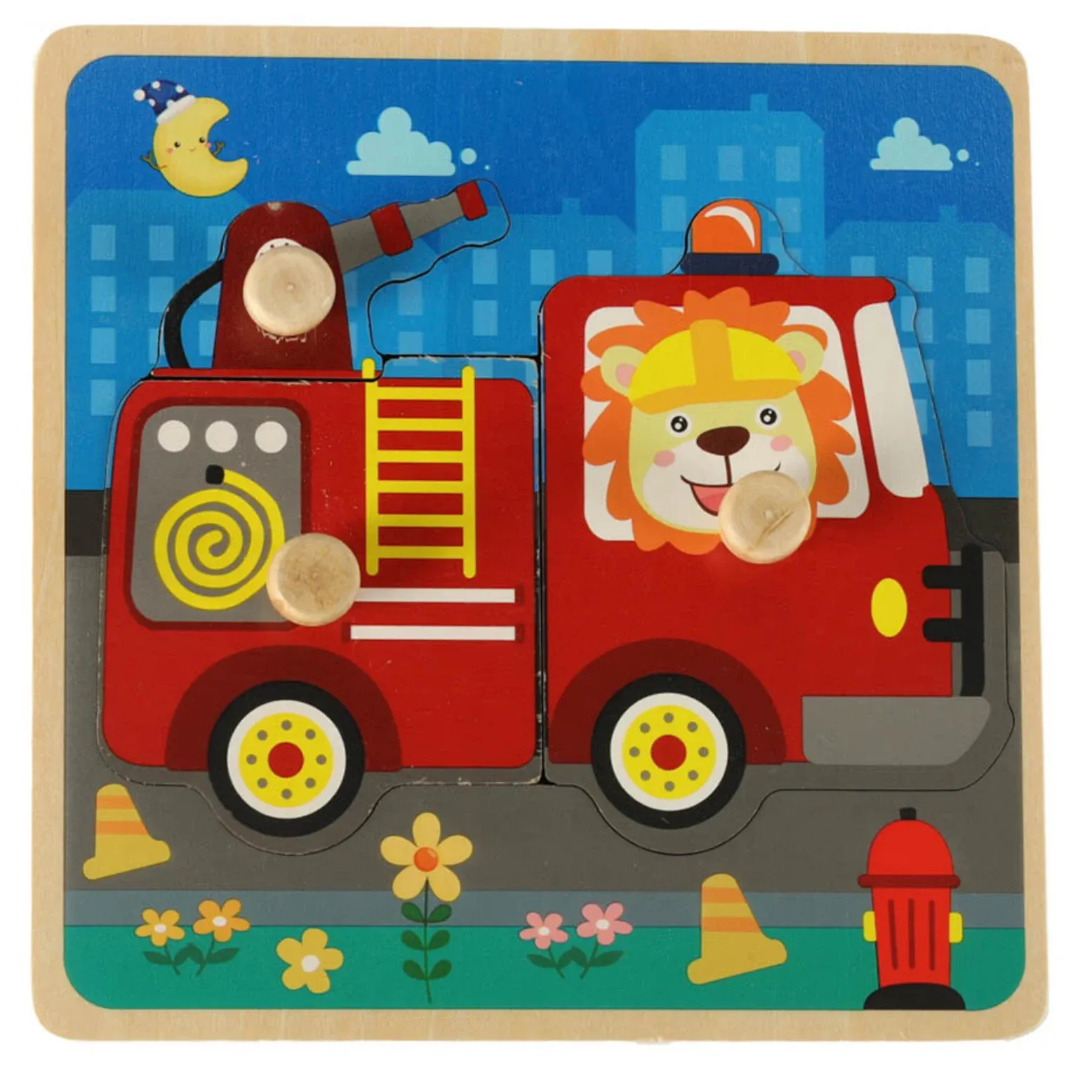 puzzle drvene – vatrogasna postaja s drškom za slaganje - slika 5
