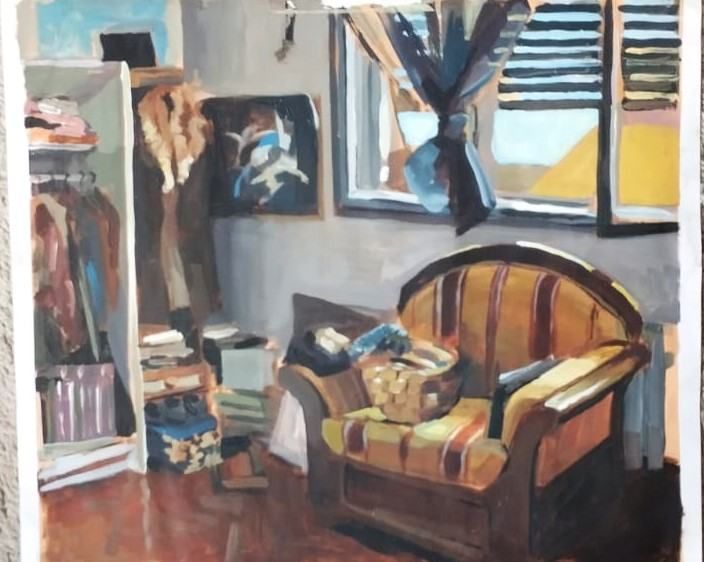 pogled u kut sobe - tempera na papiru - slika 3