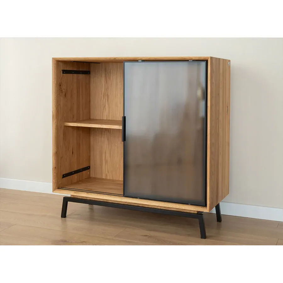 komoda modern loft 101x45cm sa staklom, materijal: masivno drvo hrast - slika 14