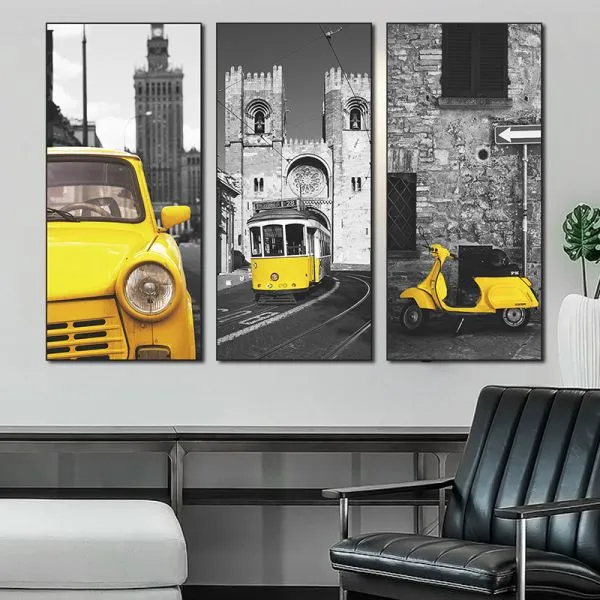zidna naljepnica u tri dijela vintage yellow vehicles - slika 2