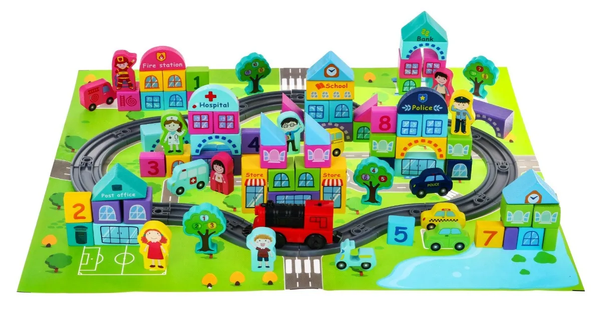 set drvenih kocki s podlogom za igru - my city - slika 3
