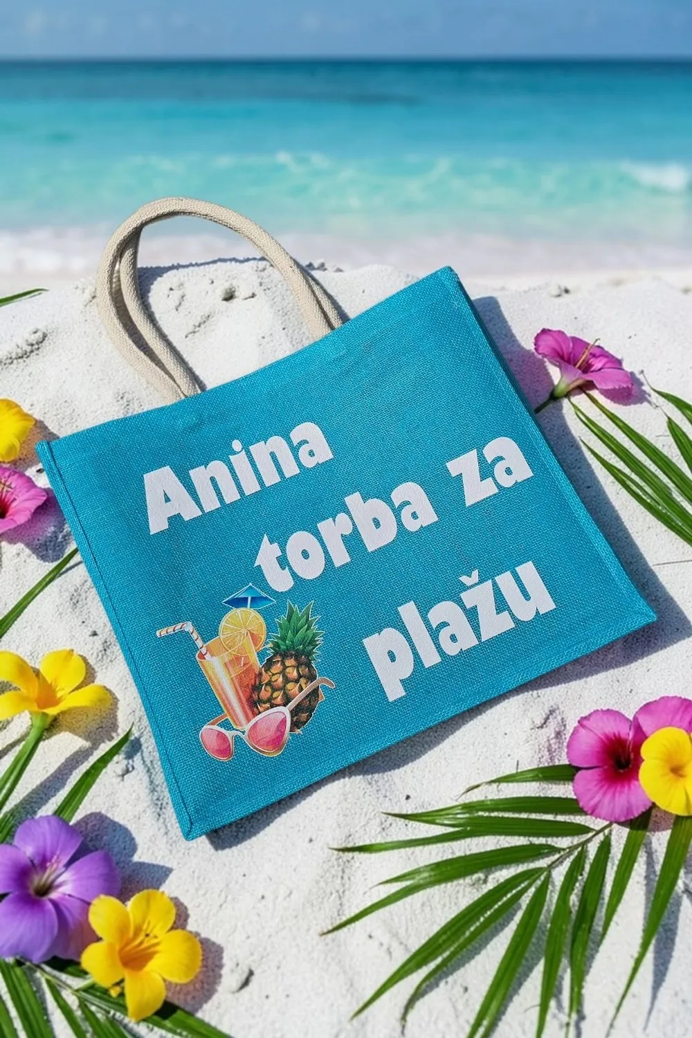 torba za plažu – juta plava - slika 1