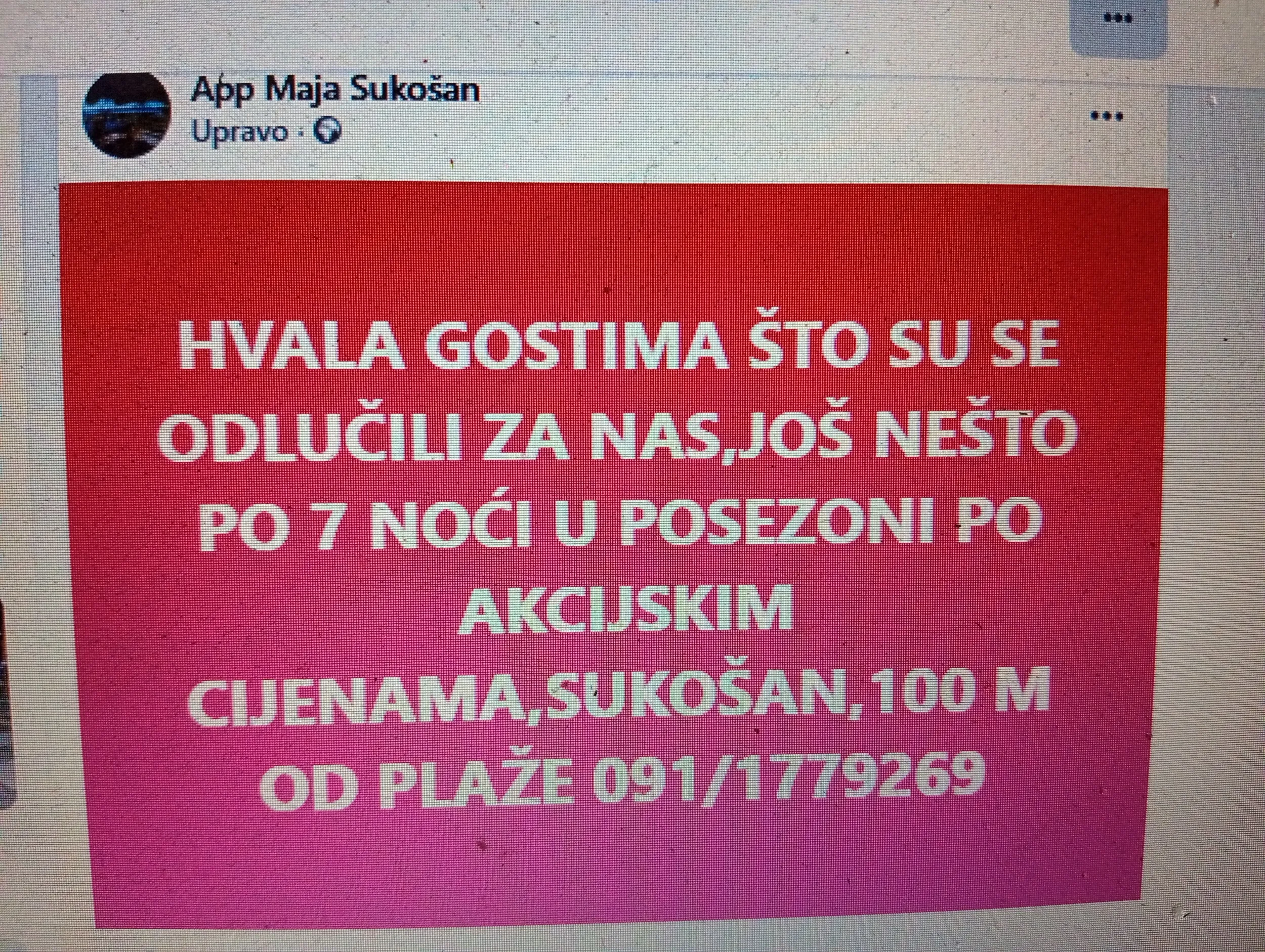 Posezona,sukošan, Akcija 1. Za 2 Osobe Od 25 Eura, Od Plaže 100 M