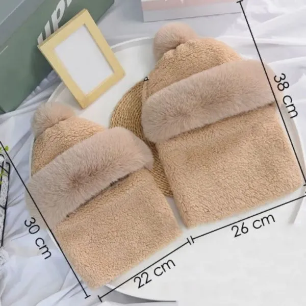 fluffy zimska kapa sa integriranim šalom - slika 12