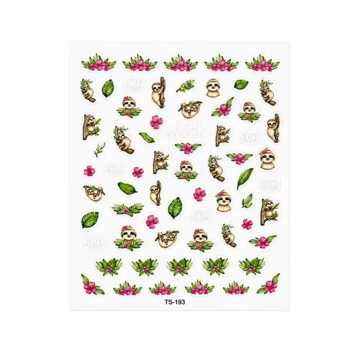 3d nail stickers cute sloths and flowers - slika 1