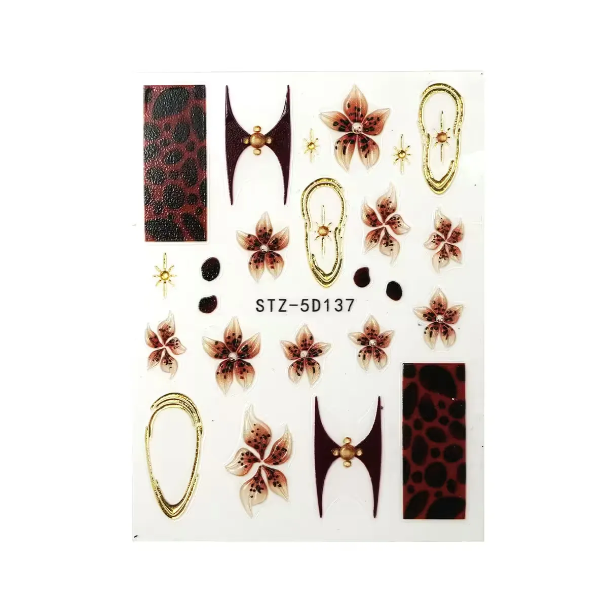 5d nail stickers flowers - tortoise brown gold - slika 1