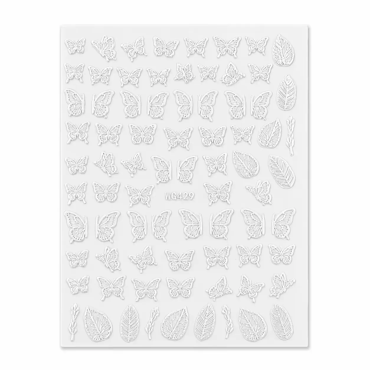 nail stickers – butterflies and leaves in white - slika 1